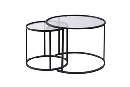 Nordure Juego de Mesas de Café 60, 42 cm Negro, Transparente Elegantes y Modernas con Marco de Metal y Vidrio Templado
